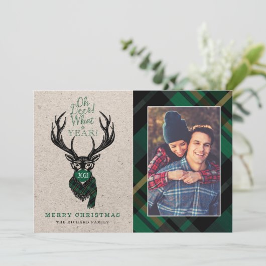 Wat een jaar! Reindeer Pset Scarf en Masker Feestdagenkaart (Staand voorkant)
