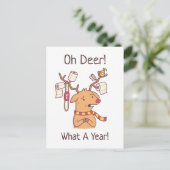 Wat een jaar, rendierpapier en toiletpapier briefkaart (Staand voorkant)