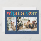 Wat een jaar retro kleurrijke 2 foto kerst feestdagenkaart (Voorkant)