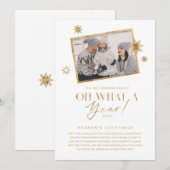 Wat een jaar! Review Gold White 1 Foto Feestdagenkaart (Voorkant / Achterkant)