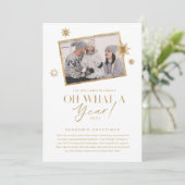 Wat een jaar! Review Gold White 1 Foto Feestdagenkaart (Staand voorkant)