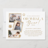 Wat een jaar! Review Gold White 3 Foto Feestdagenkaart (Voorkant)