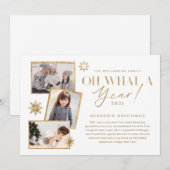 Wat een jaar! Review Gold White 3 Foto Feestdagenkaart (Voorkant / Achterkant)