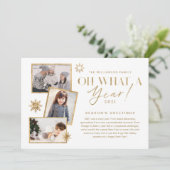 Wat een jaar! Review Gold White 3 Foto Feestdagenkaart (Staand voorkant)