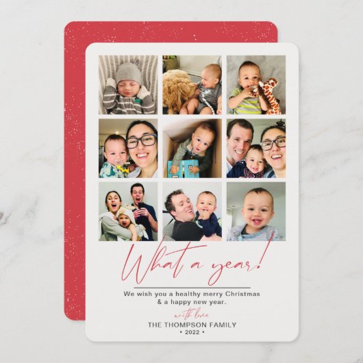 Wat een jaar rode fotocollage feestdagenkaart (Voorkant / Achterkant)