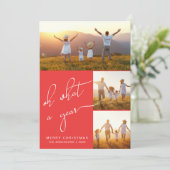 Wat een jaar Rode Kerstavond Foto Holiday Feestdagenkaart (Staand voorkant)