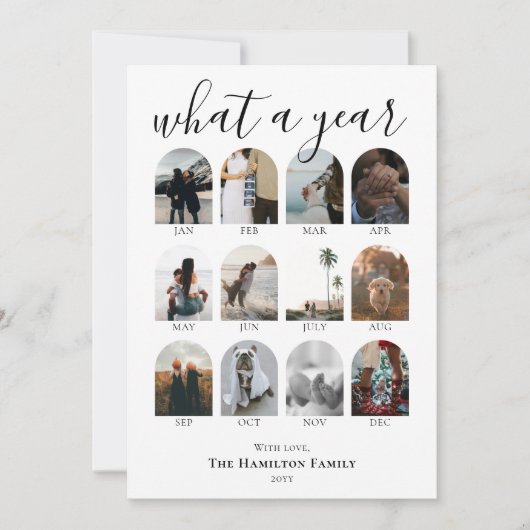 Wat een jaar Script Arch Photo Collage Kerstmis Feestdagenkaart (Voorkant)