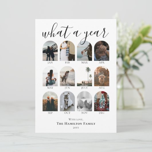 Wat een jaar Script Arch Photo Collage Kerstmis Feestdagenkaart (Staand voorkant)