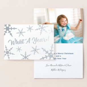 Wat een jaar Silver Snowflakes Custom Photo Holida Folie Kaarten