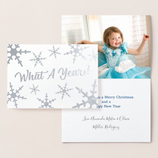 Wat een jaar Silver Snowflakes Custom Photo Holida Folie Kaarten (Display)