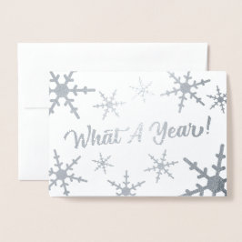 Wat een jaar Silver Snowflakes Custom Photo Holida Folie Kaarten