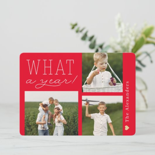Wat een jaar vakantie fotokaart feestdagenkaart (Staand voorkant)