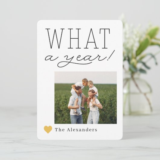 Wat een jaar vakantie fotokaart feestdagenkaart (Staand voorkant)