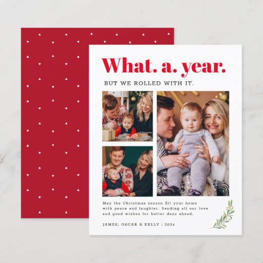 Wat een Jaar Vrolijk Kerstmis Fotokaart (Voorkant / Achterkant)