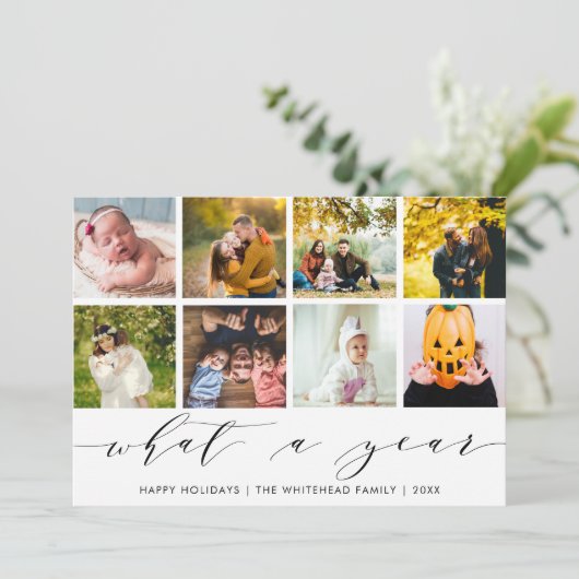 Wat een jaar | Witte fijne feestdagen foto collage Feestdagenkaart (Staand voorkant)