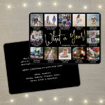 Wat een jaar! Zwart 12 Fotocollage & Bijschriften Folie Feestdagenkaart<br><div class="desc">Wat een jaar om te onthouden! Stuur stijlvolle vreugdevolle groeten en deel 12 van uw favoriete afbeeldingen met een aangepaste fotocollage zwarte, witte en gouden folie vakantiekaart. Alle tekst op deze sjabloon Prettige feestdagen is eenvoudig te personaliseren om een formulering zoals Vrolijk kerstfeest, Seizoenen, Groeten, Nieuwjaar Cheers, etc. (AFBEELDING PLACEMENT...</div>