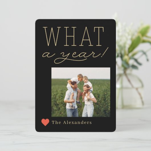Wat een jaarlijkse vakantiefoto feestdagenkaart (Staand voorkant)