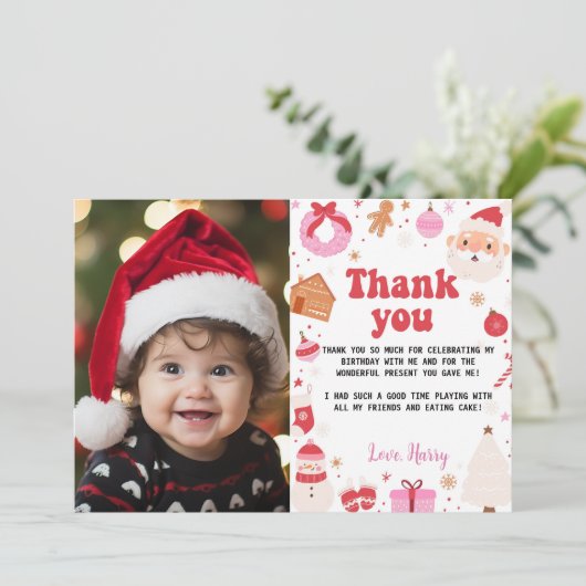 Wat een leuk kerst verjaardags foto bedankt (Staand voorkant)