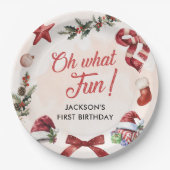 Wat een leuk kerstfeest eerste verjaardag papieren bordje (Voorkant)
