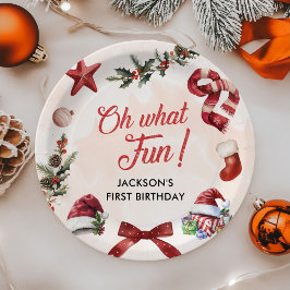 Wat een leuk kerstfeest eerste verjaardag papieren bordje