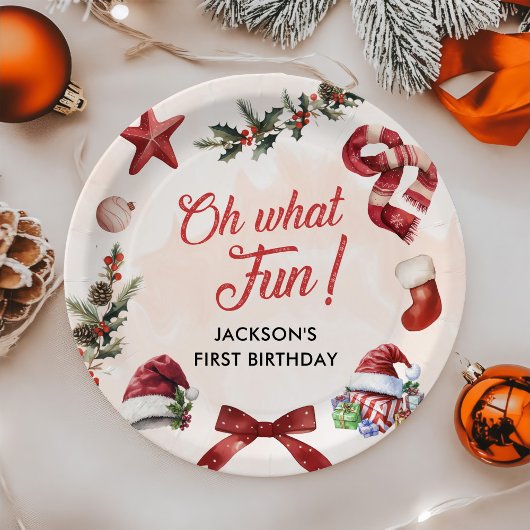 Wat een leuk kerstfeest eerste verjaardag papieren bordje