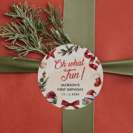 Wat een leuk kerstfeest eerste verjaardag ronde sticker