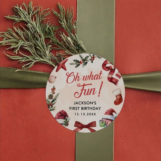 Wat een leuk kerstfeest eerste verjaardag ronde sticker