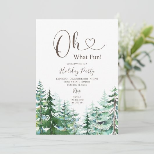 Wat een leuke dennenbomen groen feestje kaart (Staand voorkant)