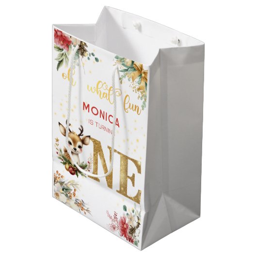 Wat een leuke eerste verjaardag kerst medium cadeauzakje (Voorkant Gekanteld)