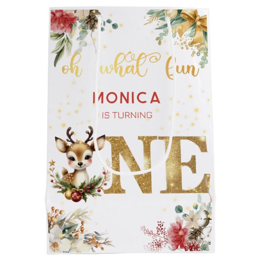 Wat een leuke eerste verjaardag kerst medium cadeauzakje (Achterkant)