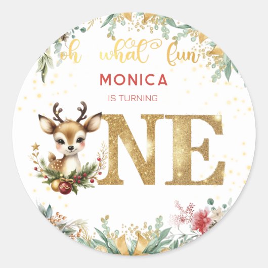 Wat een leuke eerste verjaardag kerst ronde sticker (Voorkant)