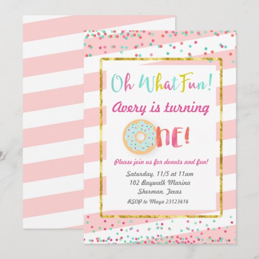 Wat een leuke eerste verjaardag uitnodiging (Voorkant / Achterkant)