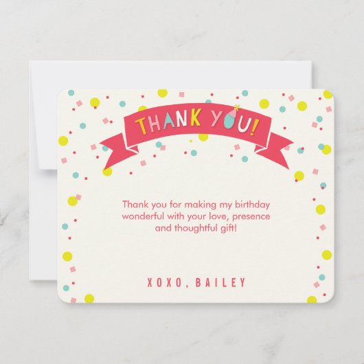 Wat een leuke Kleurrijke Confetti Chic Meisjes Ver Bedankkaart (Voorkant)