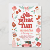 Wat een leuke rode en roze eerste verjaardag kaart (Voorkant)