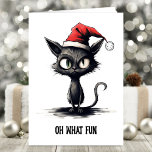 Wat een leuke sarcastische kerstkat kaart<br><div class="desc">Op zoek naar een kerstkaart met een vleugje humor? Maak kennis met de niet-gepulseerde zwarte kat kerstkaart. Deze feestelijke groet is voorzien van een zwarte kat die een kerstmuts draagt en een klassieke dosis kerstvreugde levert met precies de juiste hoeveelheid houding. Onder de kat nemen de woorden "Oh What Fun"...</div>