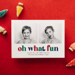 Wat een leuke twee kerstfoto's feestdagenkaart<br><div class="desc">Verspreid een beetje vakantie juichen met deze twee foto kerstkaart. Het bevat de woorden "oh wat leuk" in veelkleurige letters,  ruimte voor een korte boodschap,  evenals jouw naam en het jaar. De achterkant heeft een kleurcoördinerend streeppatroon.</div>