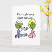 Wat een meisje doet om er mooi uit te zien! Kaart (Gele Bloem)