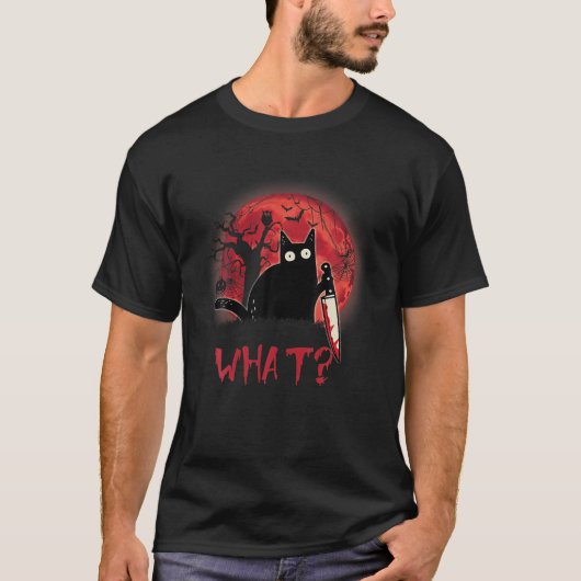Wat een Murderous Cat Holding Knife Funny Hallowee T-shirt (Voorkant)