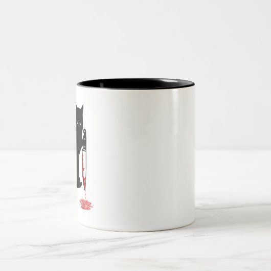 Wat een Murderous Cat Holding Knife Funny Hallowee Tweekleurige Koffiemok (Center)