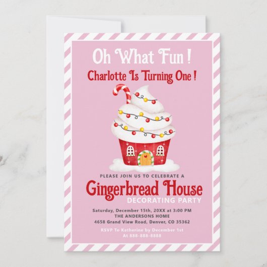 Wat een plezier! 1ste verjaardag Gingerbrood Candy Kaart (Voorkant)