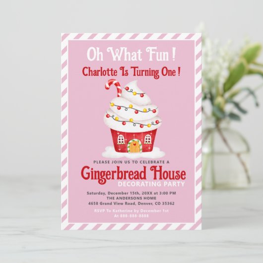 Wat een plezier! 1ste verjaardag Gingerbrood Candy Kaart (Staand voorkant)