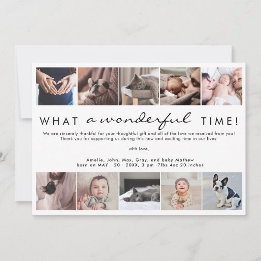 Wat een prachtige tijd fotocollage nieuwe baby bedankkaart (Voorkant)