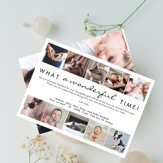 Wat een prachtige tijd fotocollage nieuwe baby bedankkaart