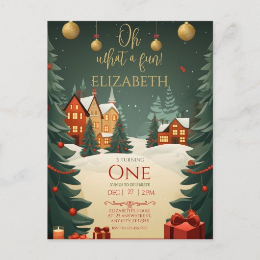 Wat een pret 1e verjaardag Kerstmis Briefkaart (Voorkant)