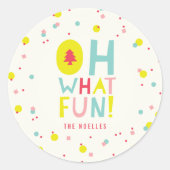Wat een pret Kerstboom Kleurrijke Confetti Stippen Ronde Sticker (Voorkant)