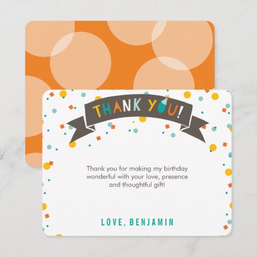 Wat een pret Kleurrijke confetti Eerste verjaardag Bedankkaart (Voorkant / Achterkant)