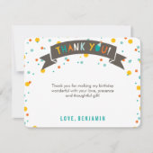 Wat een pret Kleurrijke confetti Eerste verjaardag Bedankkaart (Voorkant)