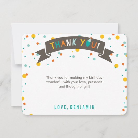 Wat een pret Kleurrijke confetti Eerste verjaardag Bedankkaart (Voorkant)