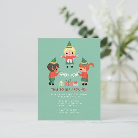 Wat een pret! Tijd om als elf rond te dartelen. Uitnodiging Briefkaart (Staand voorkant)