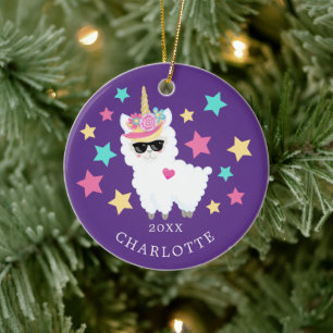 Wat een Ster Llama Eenhoringkerstornament Keramisch Ornament